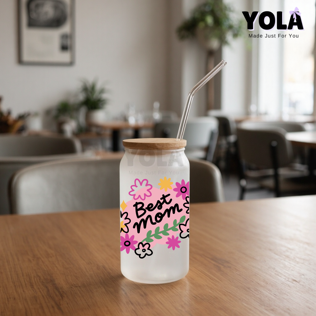 Frosted Glass can-Best Mom Floral