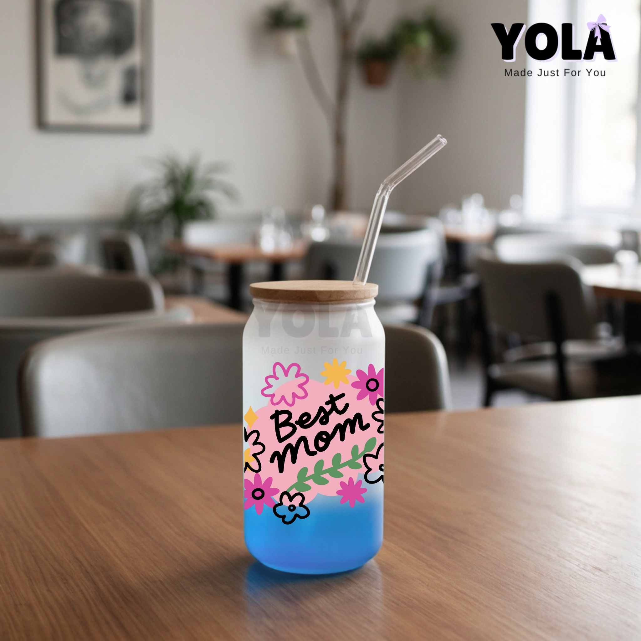 Frosted Glass can-Best Mom Floral