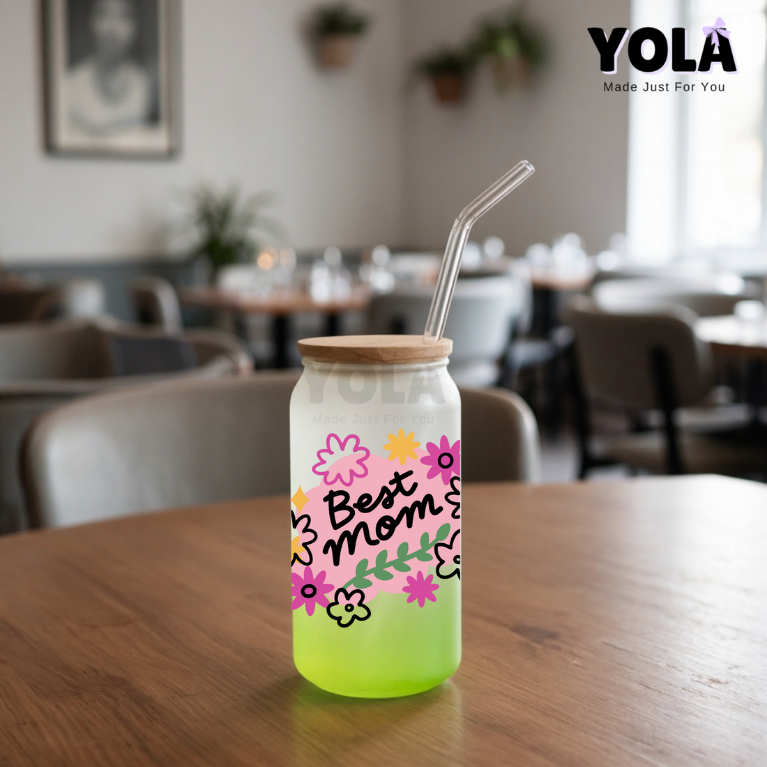 Frosted Glass can-Best Mom Floral