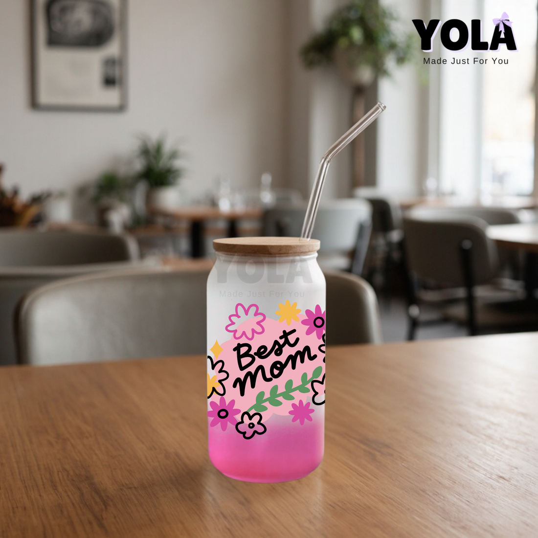 Frosted Glass can-Best Mom Floral