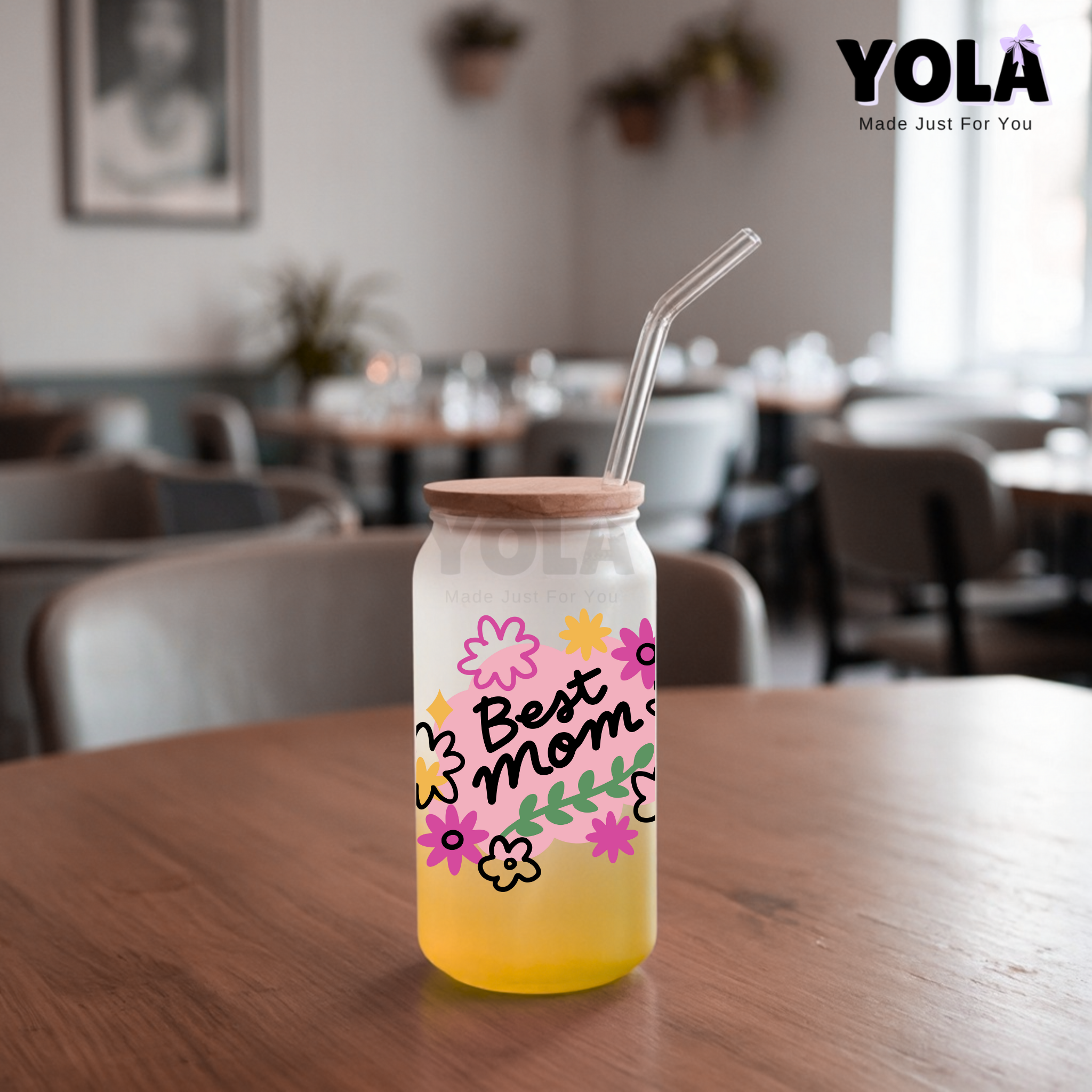 Frosted Glass can-Best Mom Floral