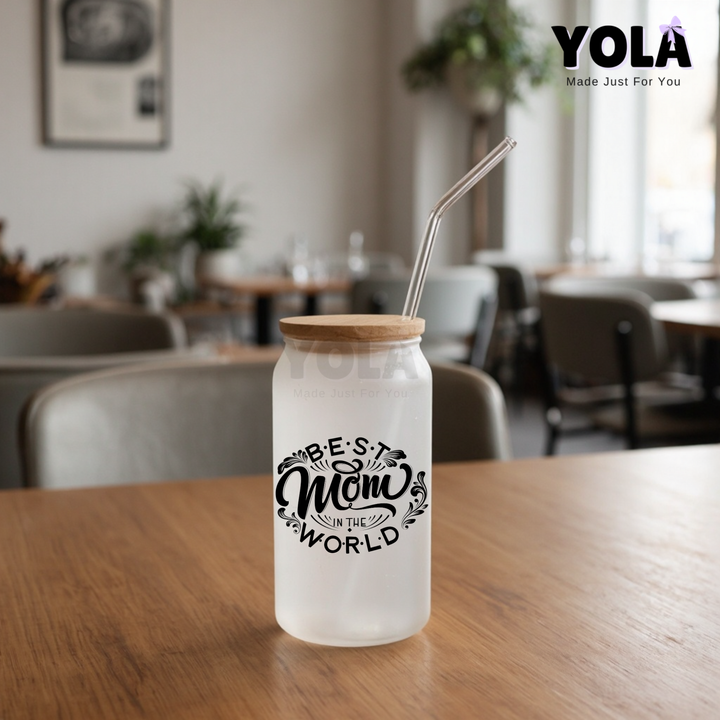 Frosted Glass Can - Best Mom in the World