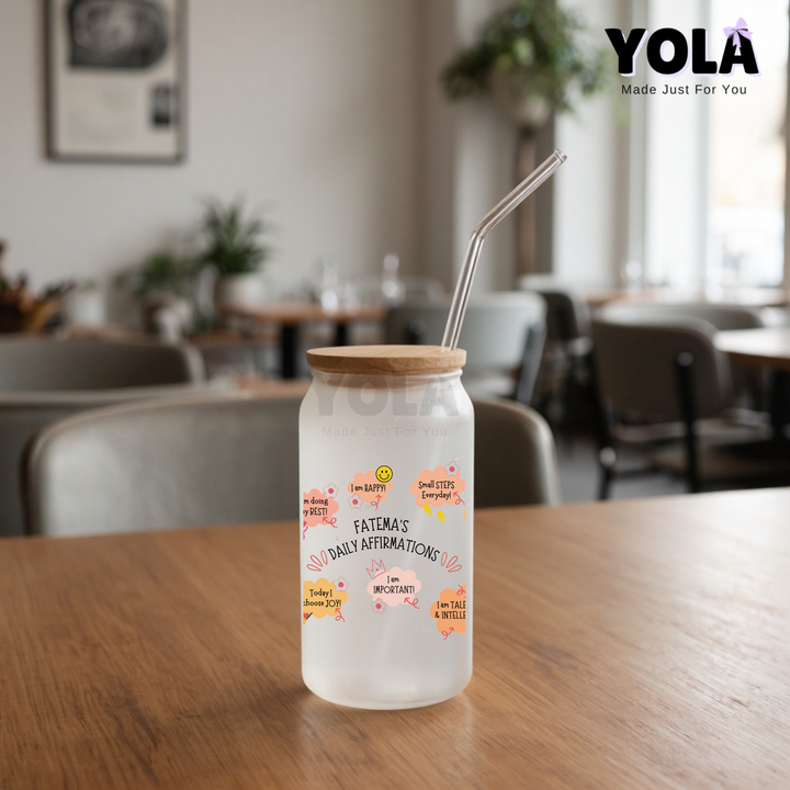 Frosted Glass Can -Autumn Daily Affirmations