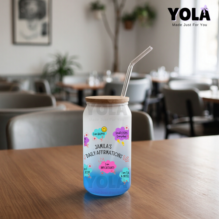 Frosted Glass Can- Daily affirmations Summer colors