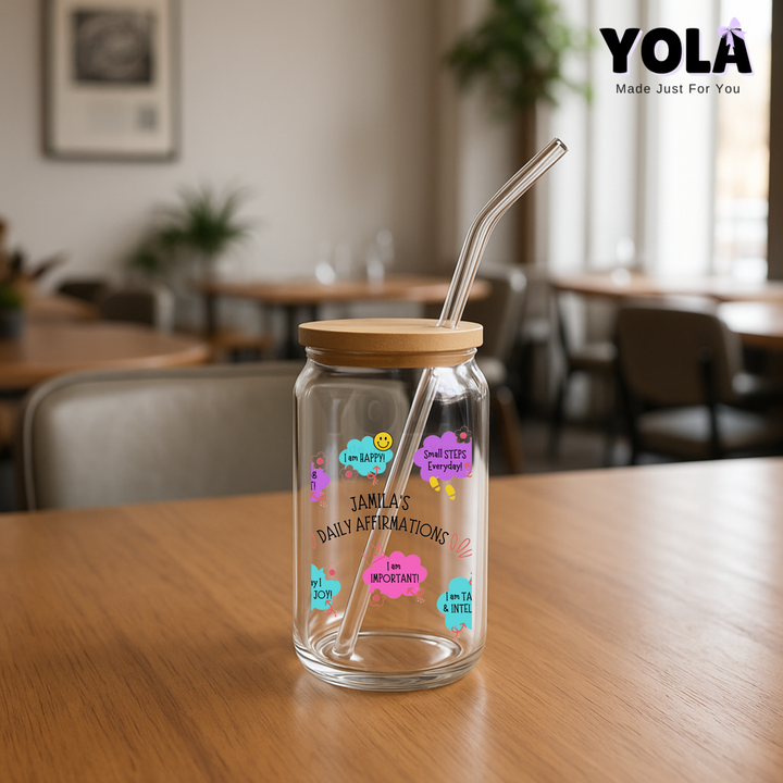 Clear Glass Can- Summer Daily Affirmations