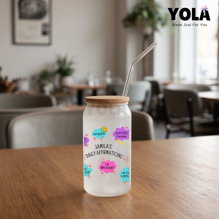 Frosted Glass Can- Daily affirmations Summer colors