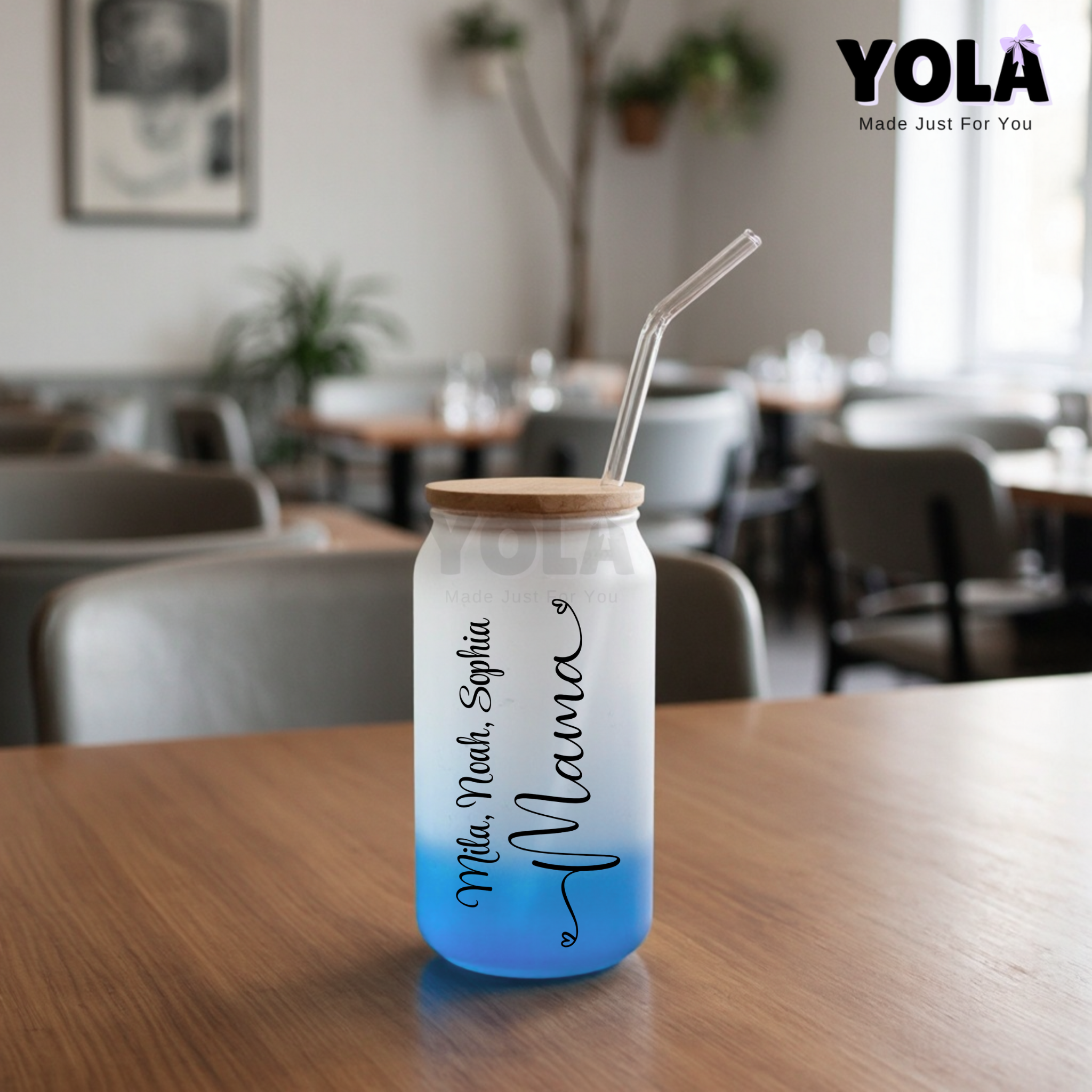 Frosted Glass can- Mama's Heart customized  with kids names