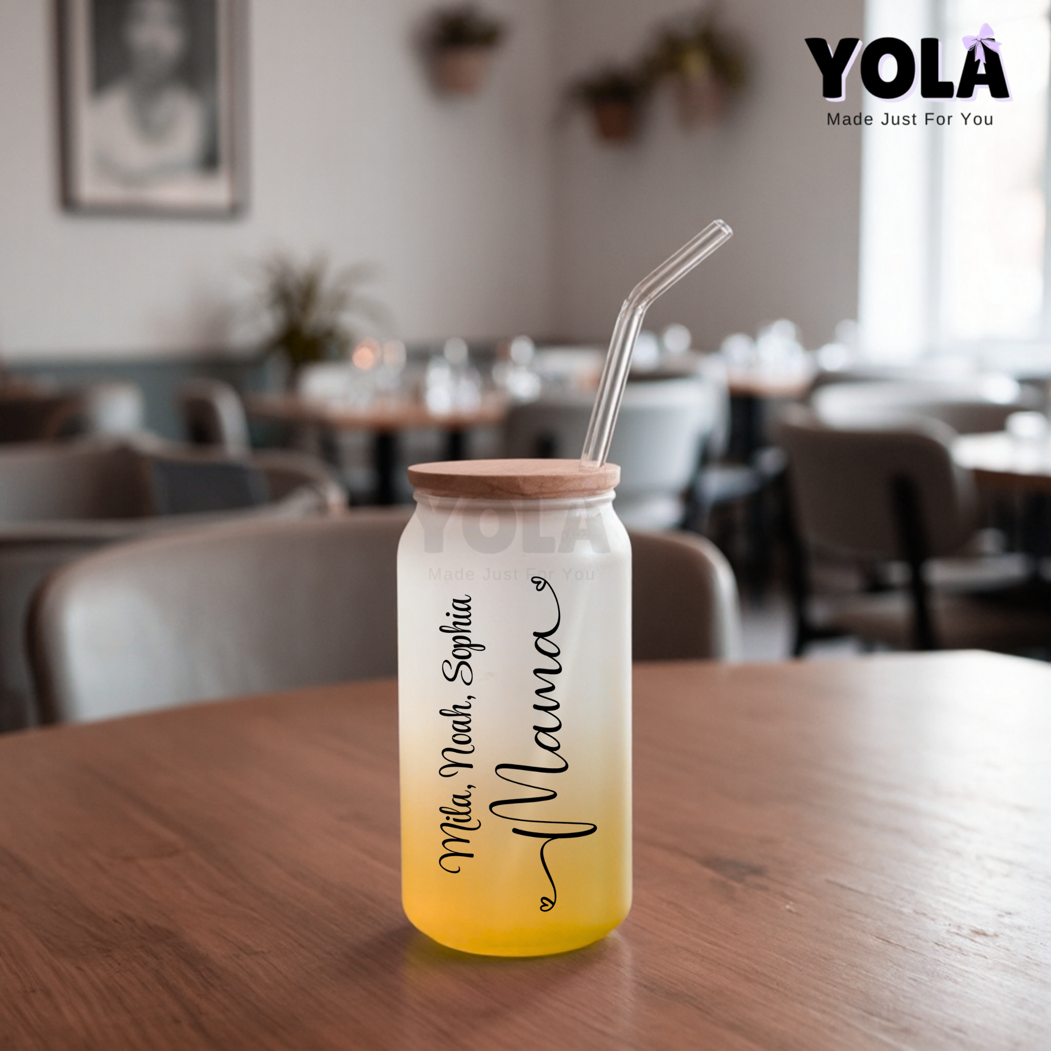 Frosted Glass can- Mama's Heart customized  with kids names