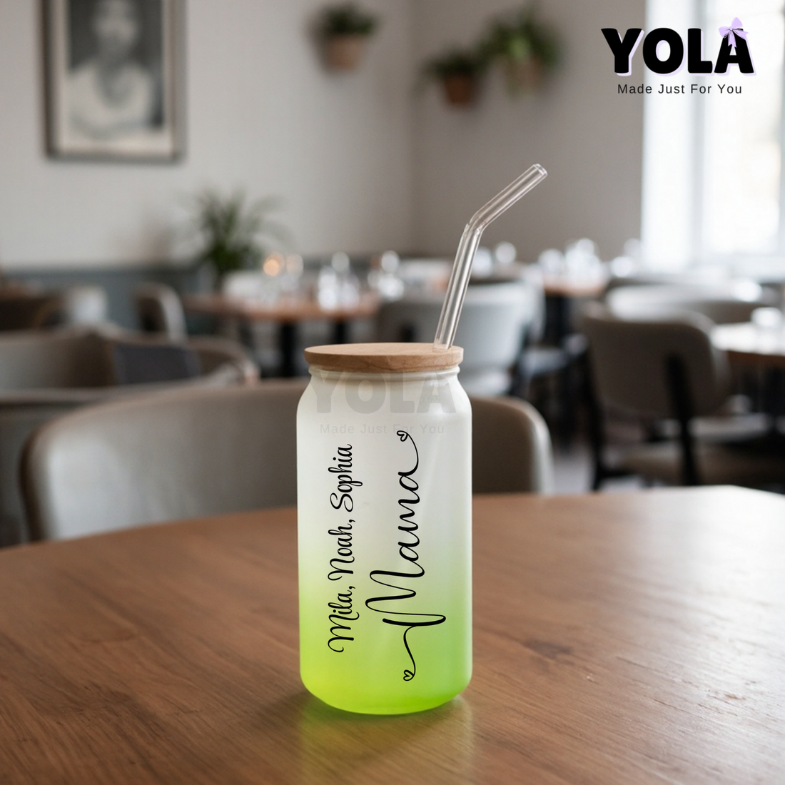 Frosted Glass can- Mama's Heart customized  with kids names