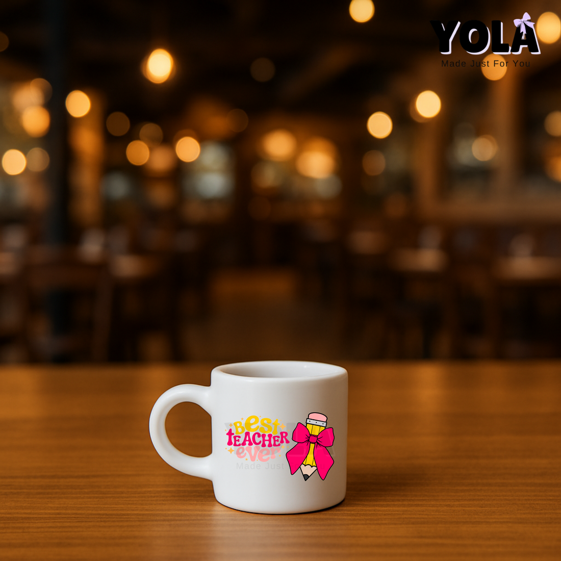 Mini Mug- Teacher Pencil & Ribbon Design