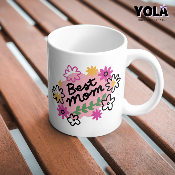 White Ceramic Mug -Best Mom Ever Floral