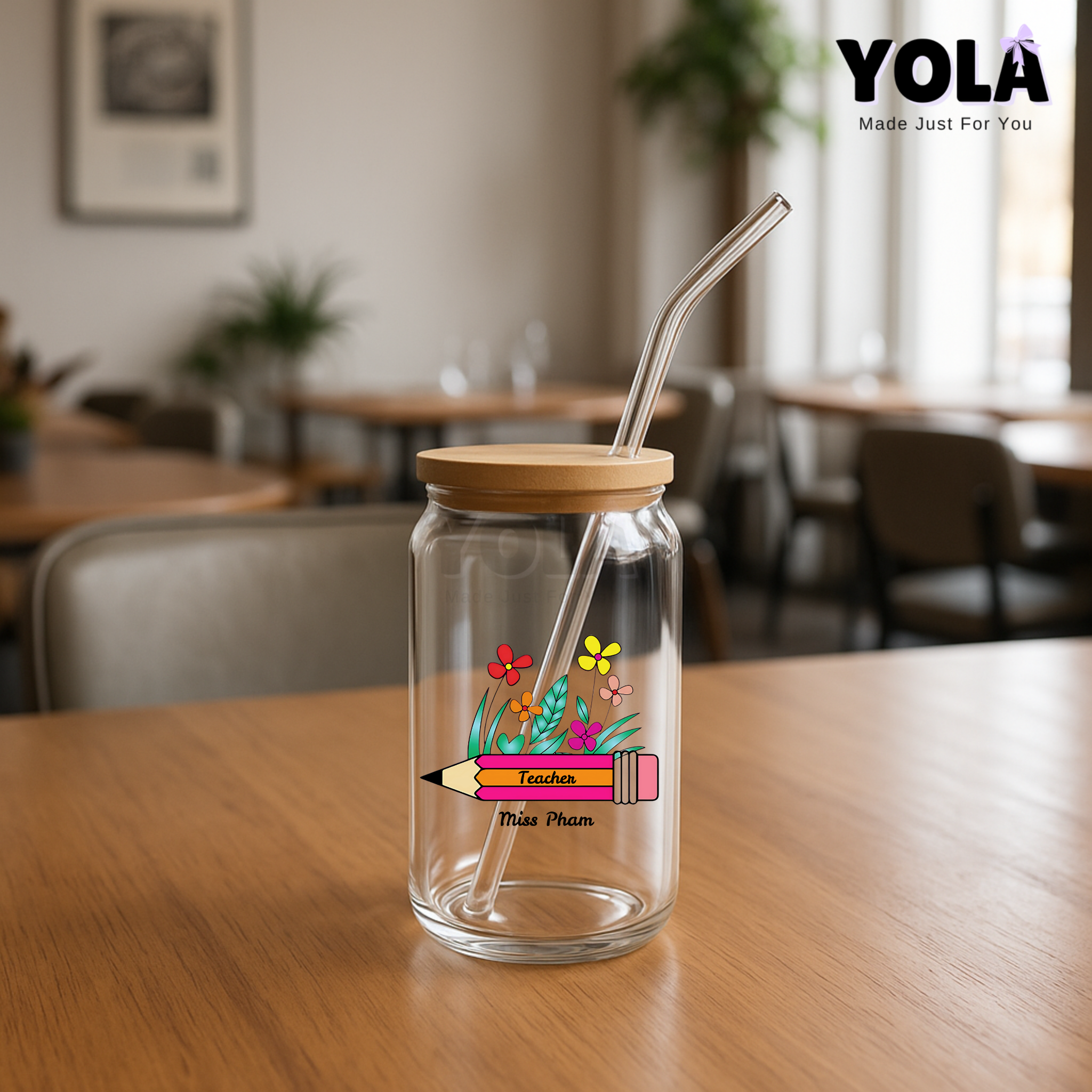 Frosted Glass can- Pencil & Ribbon Design