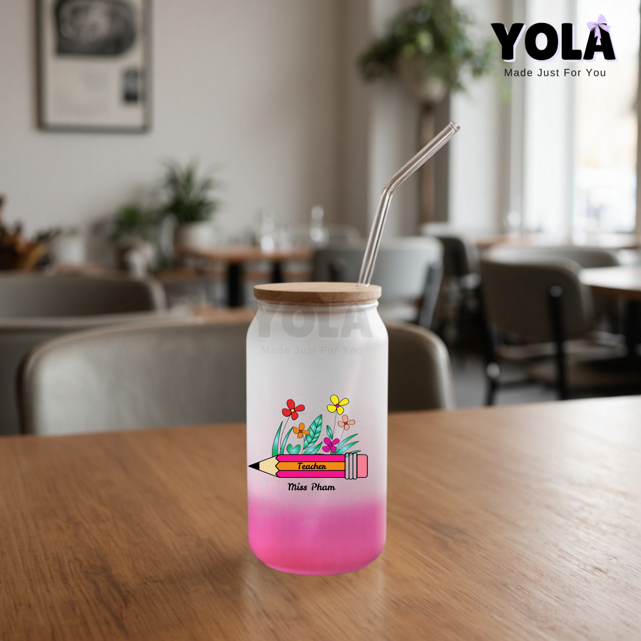 Frosted Glass can-Teacher Pencil Bloom