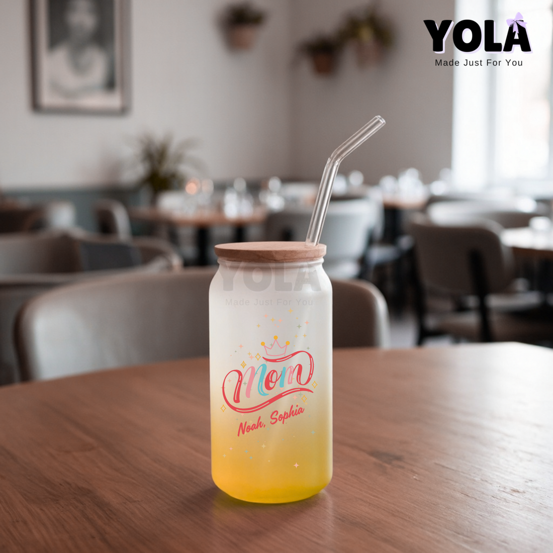 Frosted Glass can- Queen Mom customized with kids names