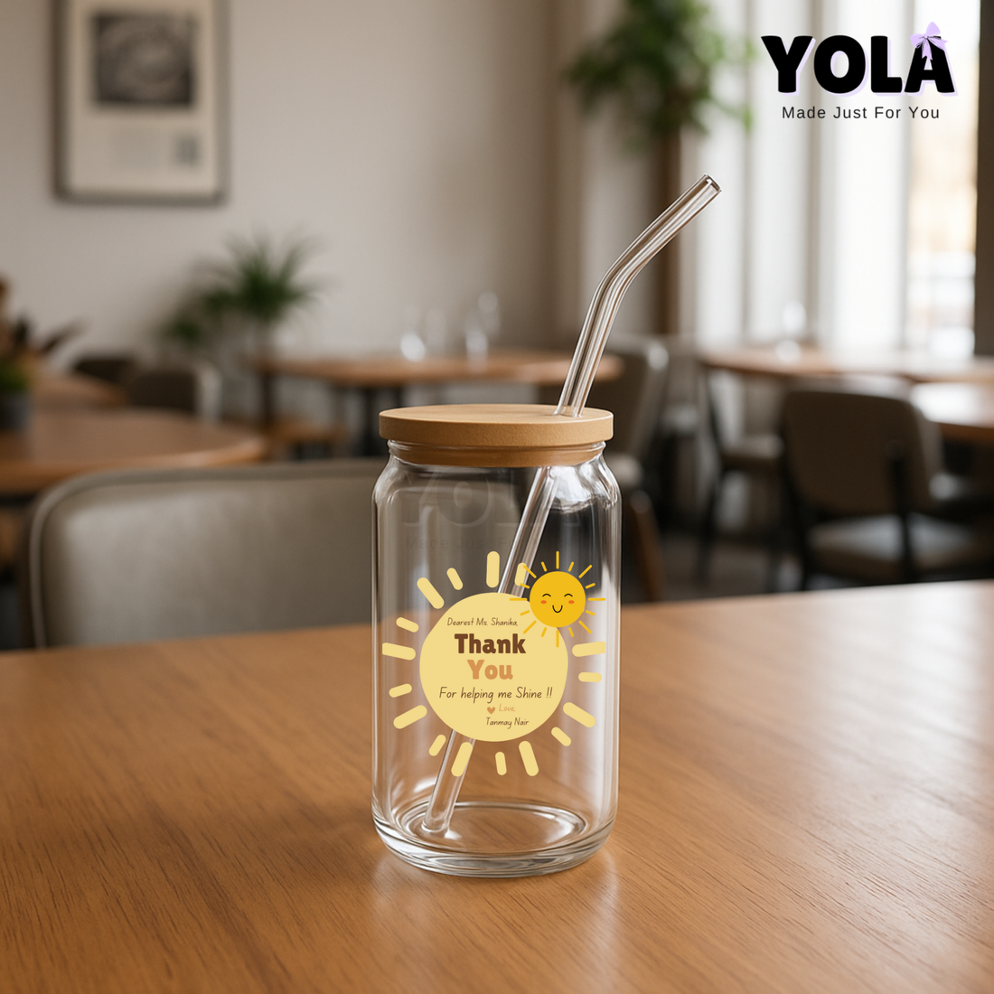 Frosted Glass can-Teacher Thanks for Helping Me Grow – Shining Sun