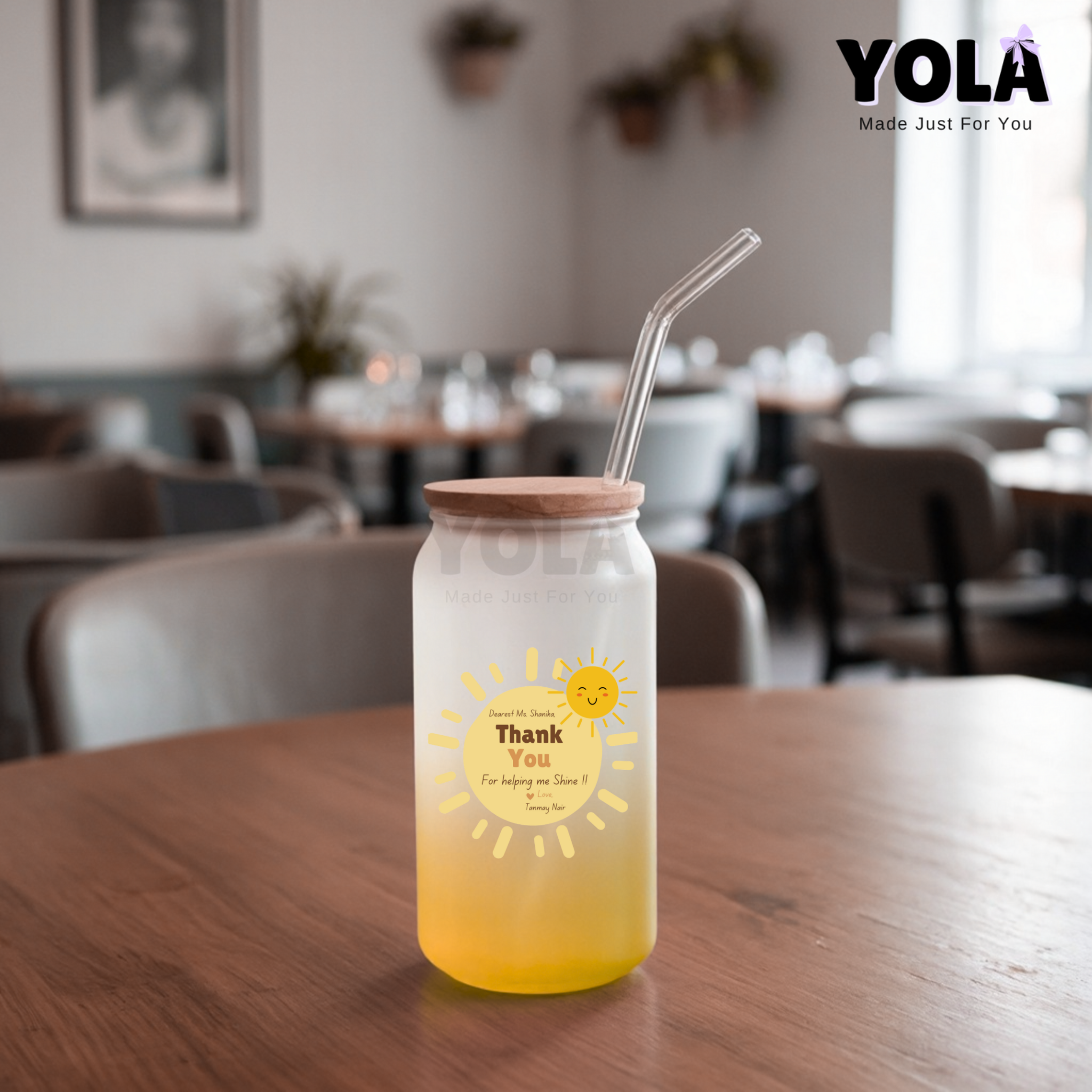 Frosted Glass can-Teacher Thanks for Helping Me Grow – Shining Sun