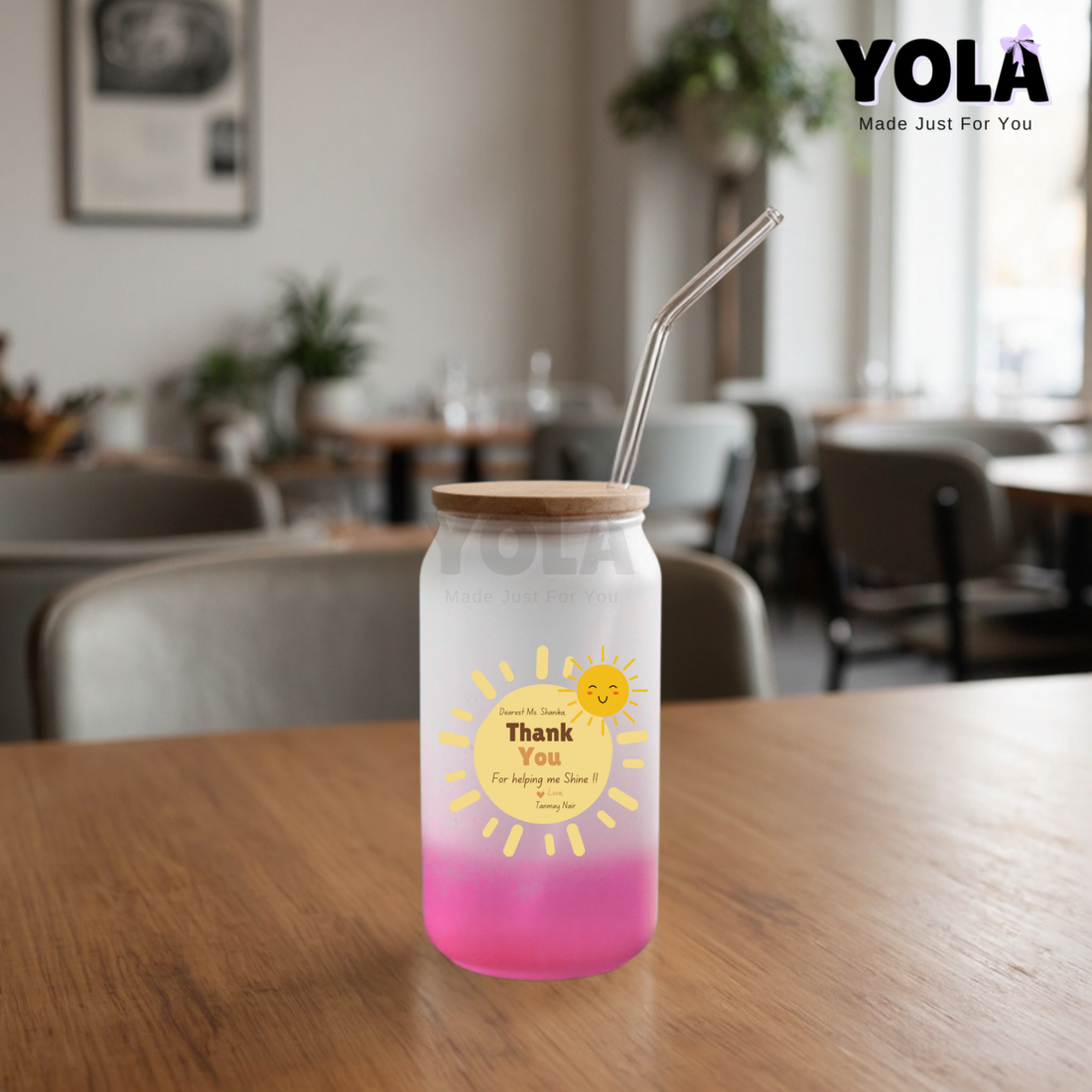 Frosted Glass can-Teacher Thanks for Helping Me Grow – Shining Sun