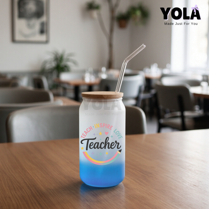 Frosted Glass can-Teacher Pencil Teach Love inspire