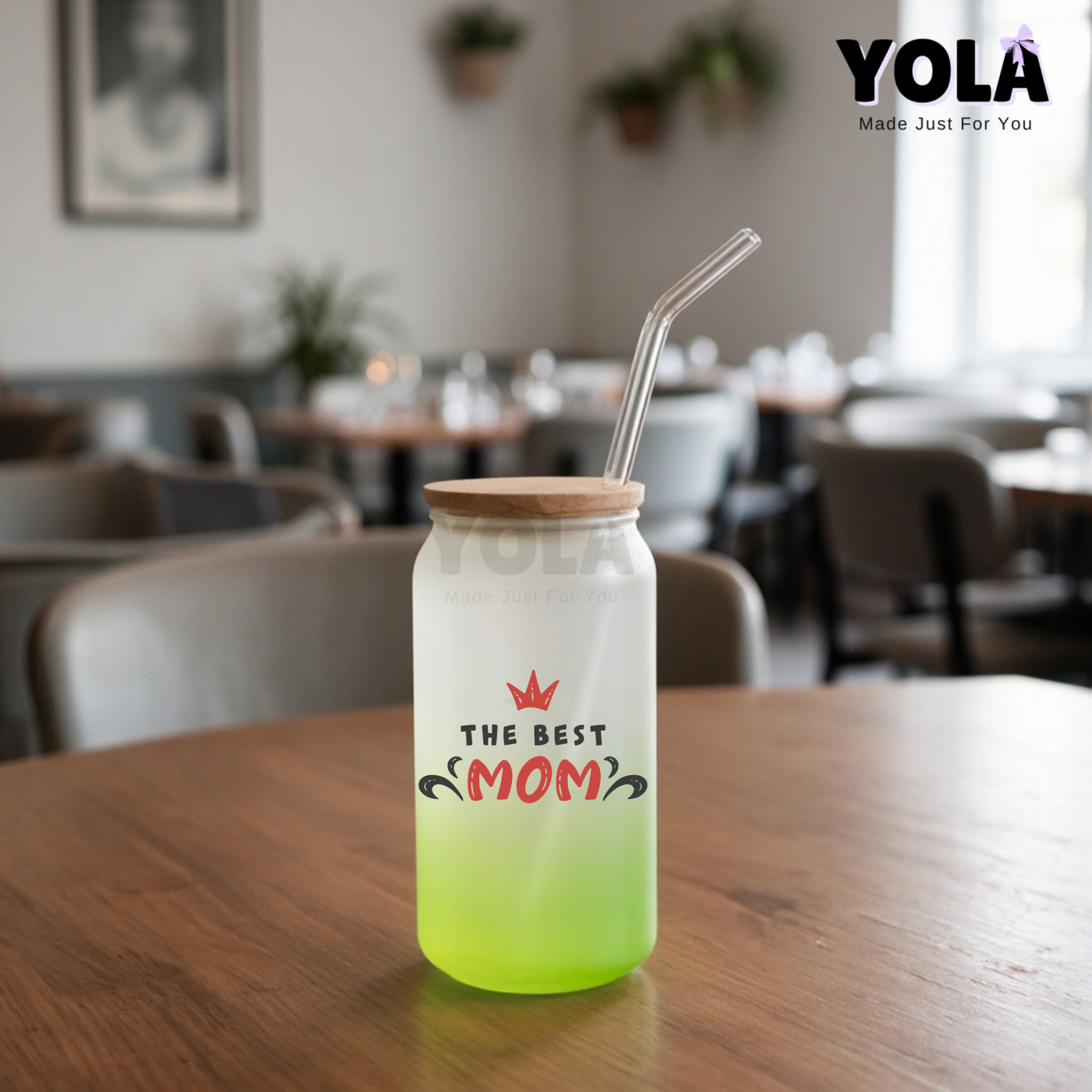 Frosted Glass Can -Best Mom with Crown