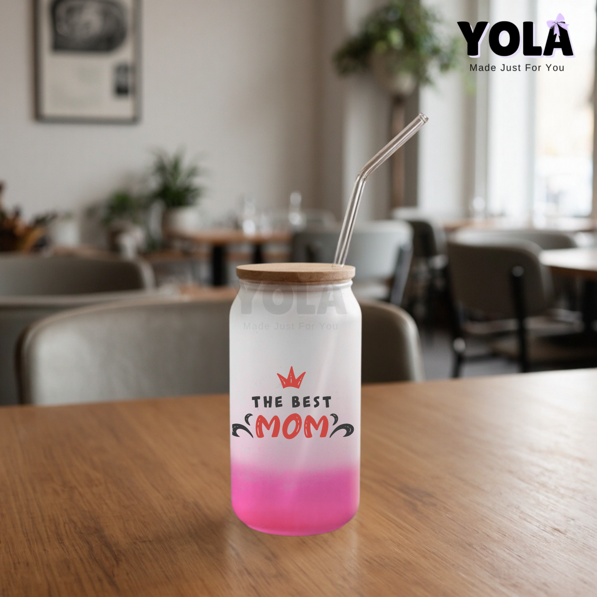 Frosted Glass Can -Best Mom with Crown