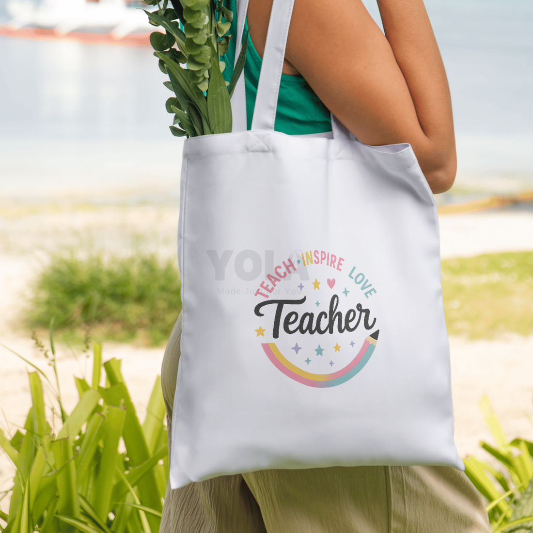 Personalized Teacher Tote Bag- Pencil Teach inspire Love