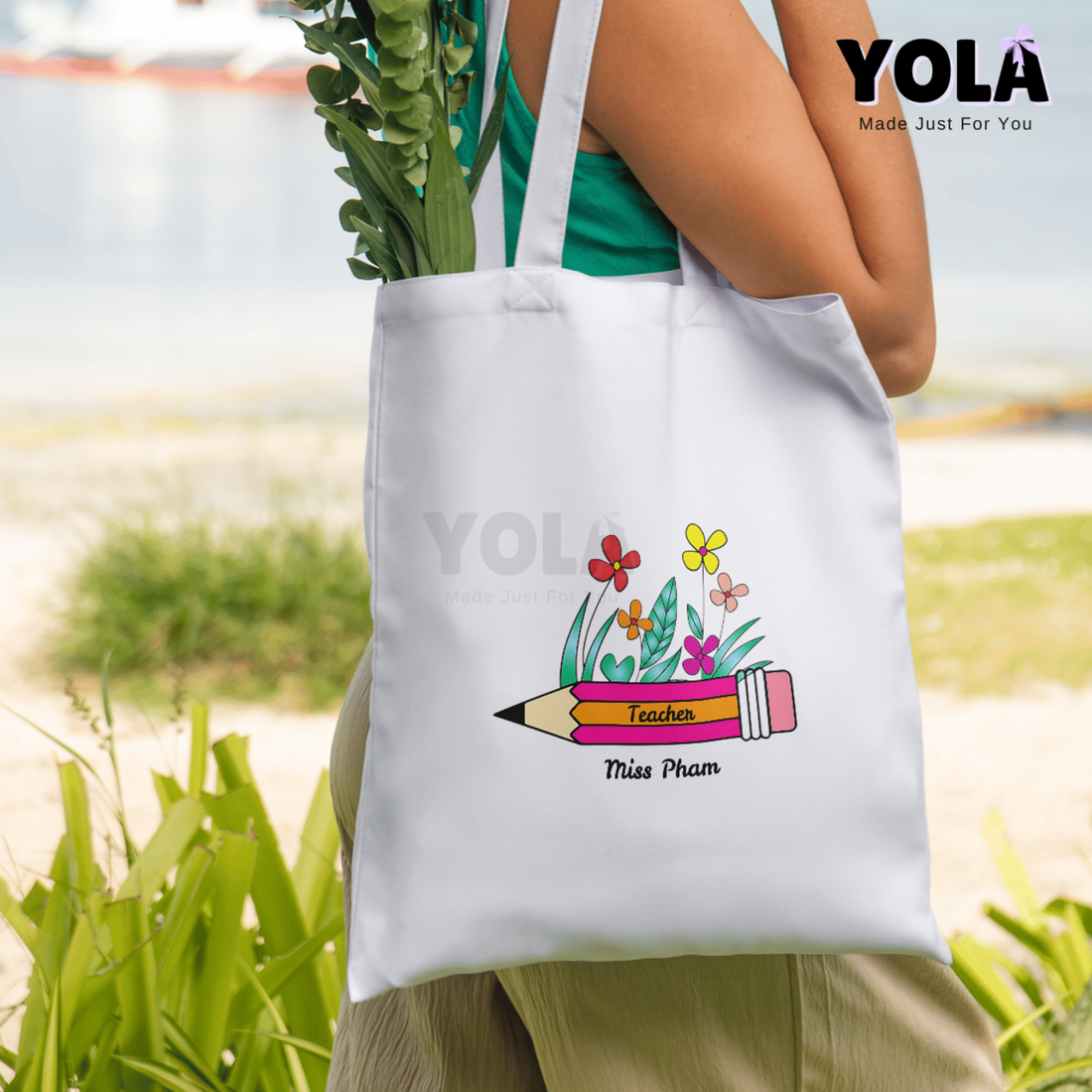 Personalized Teacher Tote Bag- Pencil Bloom