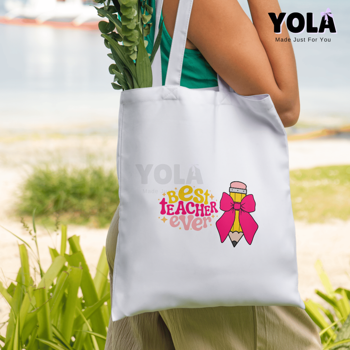 Personalized Teacher Tote Bag- Pencil Ribbon