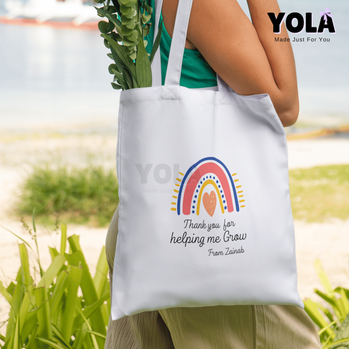 Personalized Teacher Tote Bag- Rainbow Heart