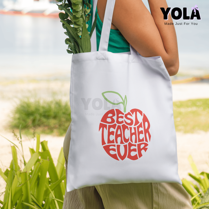 Personalized Teacher Tote Bag- Best Teacher Apple